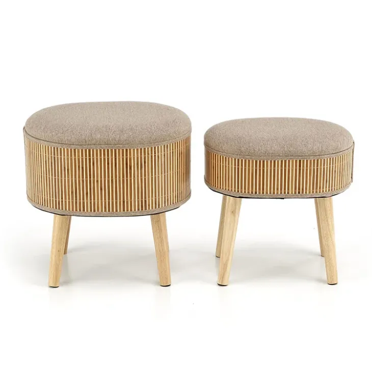 Set 2 pouf con contenitore in tessuto beige rovere Gandalf