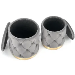 Set 2 pouf con contenitore in velluto grigio Emil