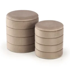 Set 2 pouf contenitori in velluto beige Xavier