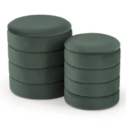 Set 2 pouf contenitori in velluto verde scuro Xavier