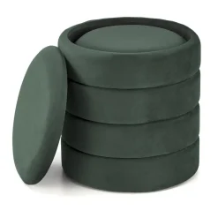 Set 2 pouf contenitori in velluto verde scuro Xavier