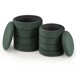 Set 2 pouf contenitori in velluto verde scuro Xavier