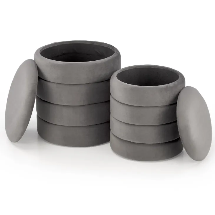 Set 2 pouf contenitori in velluto grigio Xavier