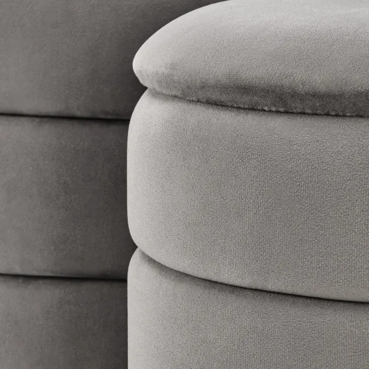 Set 2 pouf contenitori in velluto grigio Xavier