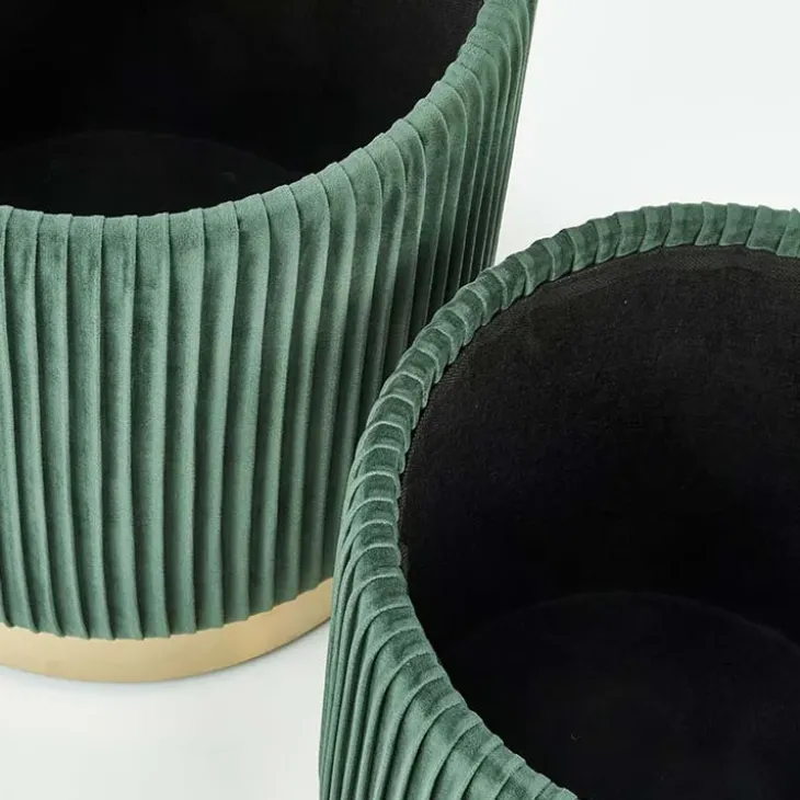 Set 2 pouf design da salotto contenitore in velluto verde Cubal