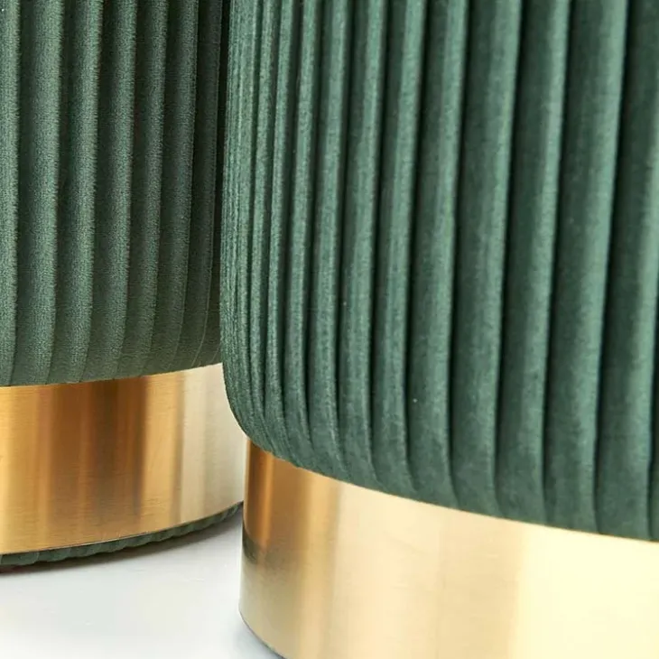 Set 2 pouf design da salotto contenitore in velluto verde Cubal