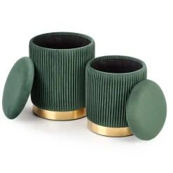 Set 2 pouf design da salotto contenitore in velluto verde Cubal