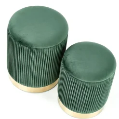 Set 2 pouf design da salotto contenitore in velluto verde Cubal