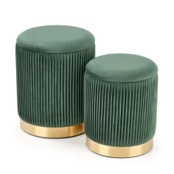 Set 2 pouf design da salotto contenitore in velluto verde Cubal