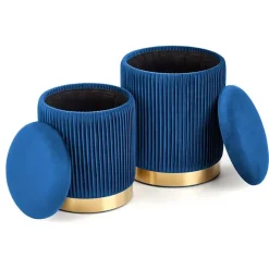 Set 2 pouf in velluto contenitore blu oro Cubal