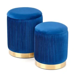 Set 2 pouf in velluto contenitore blu oro Cubal