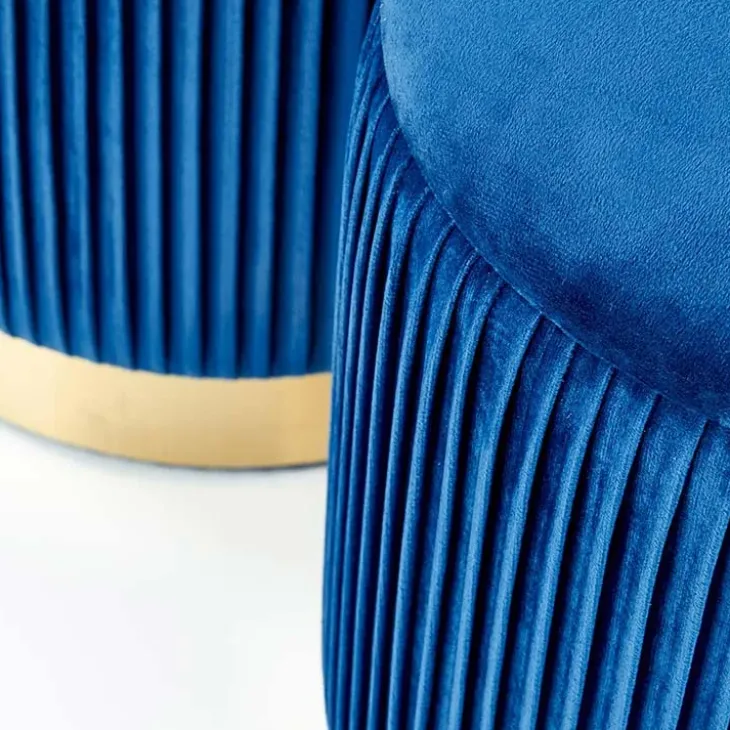 Set 2 pouf in velluto contenitore blu oro Cubal