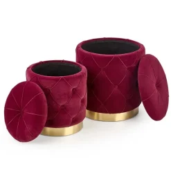 Set 2 pouf moderno contenitore in velluto bordeaux Emil