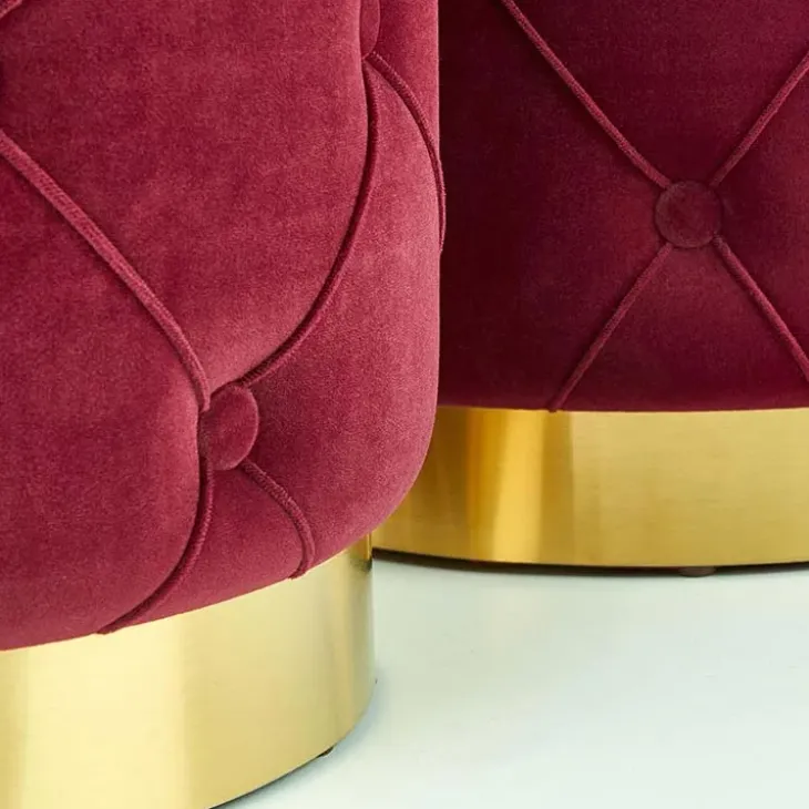 Set 2 pouf moderno contenitore in velluto bordeaux Emil