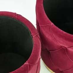 Set 2 pouf moderno contenitore in velluto bordeaux Emil