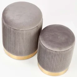 Set 2 pouf rotondi contenitore in velluto acciaio cromato oro Cubal