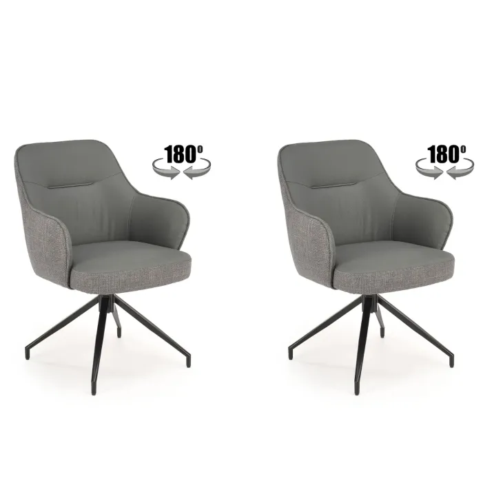Set 2 sedie con funzione girevole in tessuto ed ecopelle grigio Isadora