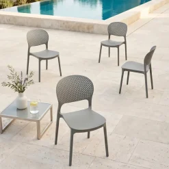 Set 4 sedie da esterno impilabili in polipropilene grigio Elbow