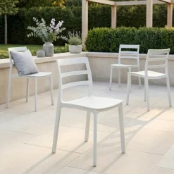 Set 4 sedie da giardino esterno bar dehors impilabili polipropilene bianco Nature