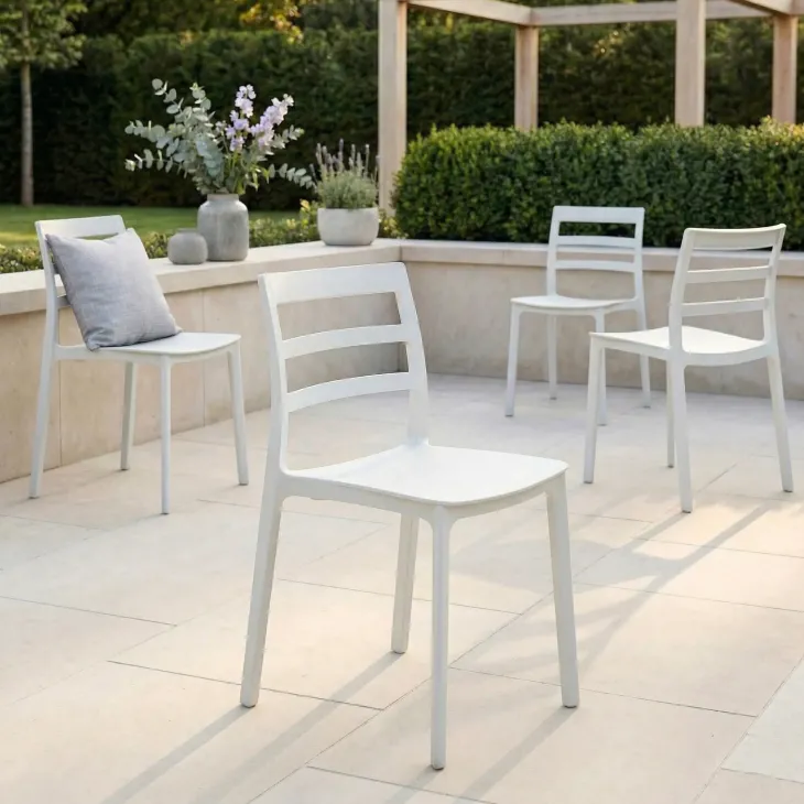 Set 4 sedie da giardino esterno bar dehors impilabili polipropilene bianco Nature