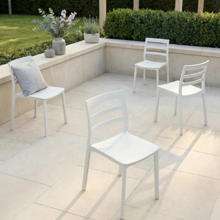 Set 4 sedie da giardino esterno bar dehors impilabili polipropilene bianco Nature