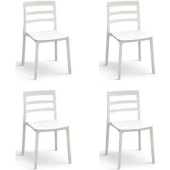 Set 4 sedie da giardino esterno bar dehors impilabili polipropilene bianco Nature