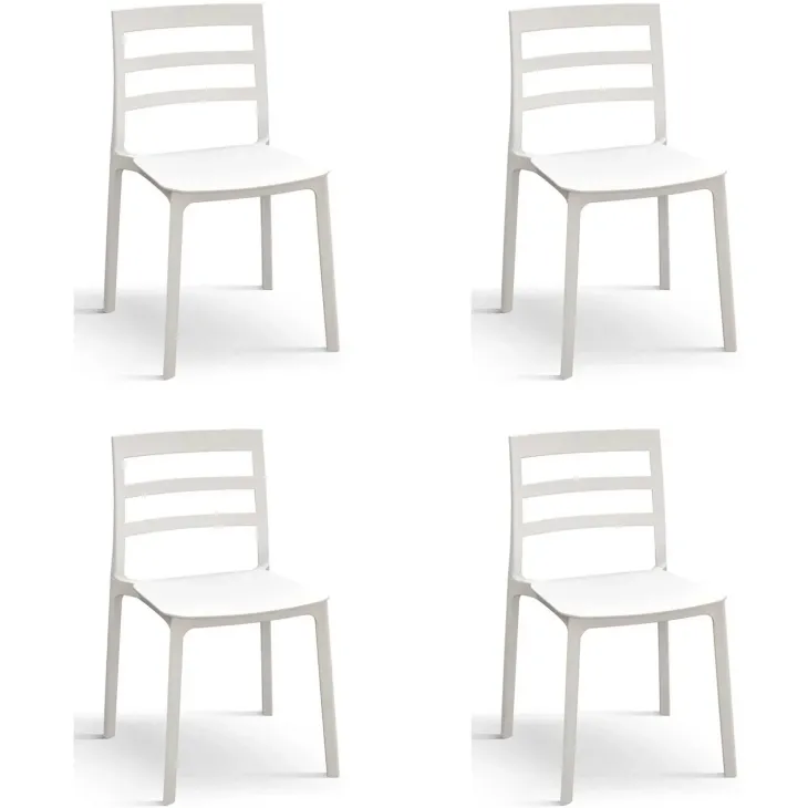 Set 4 sedie da giardino esterno bar dehors impilabili polipropilene bianco Nature