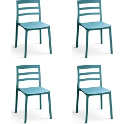 Set 4 sedie da giardino esterno bar dehors impilabili polipropilene azzurra Nature