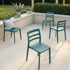 Set 4 sedie da giardino esterno bar dehors impilabili polipropilene azzurra Nature