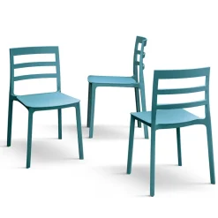 Set 4 sedie da giardino esterno bar dehors impilabili polipropilene azzurra Nature