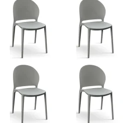 Set 4 sedie da giardino esterno bar dehors impilabili in polipropilene grigio Pelican