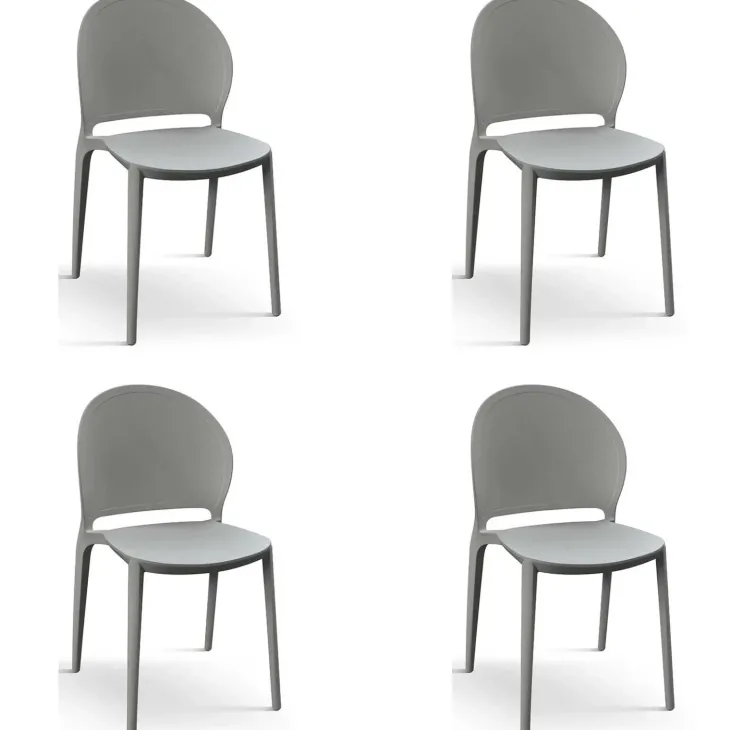 Set 4 sedie da giardino esterno bar dehors impilabili in polipropilene grigio Pelican