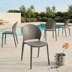 Set 4 sedie da giardino esterno bar dehors impilabili in polipropilene grigio Pelican