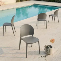 Set 4 sedie da giardino esterno bar dehors impilabili in polipropilene grigio Pelican