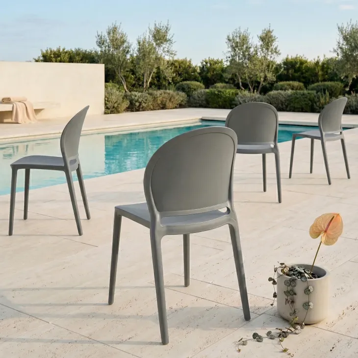 Set 4 sedie da giardino esterno bar dehors impilabili in polipropilene grigio Pelican