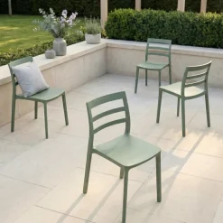 Set 4 sedie da giardino esterno bar dehors impilabili polipropilene verde Nature