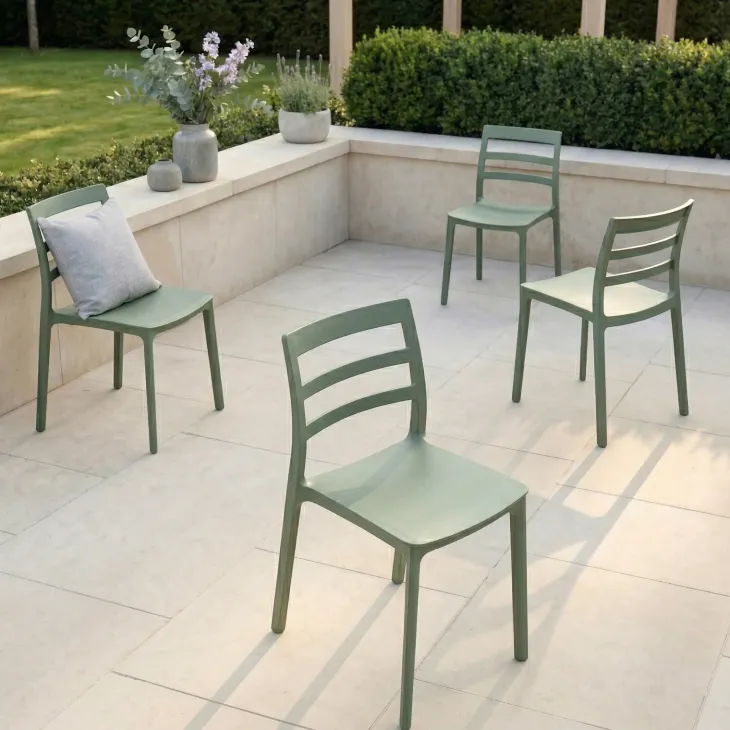 Set 4 sedie da giardino esterno bar dehors impilabili polipropilene verde Nature