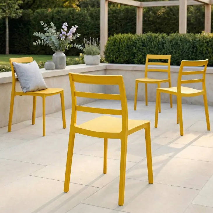 Set 4 sedie da giardino esterno bar dehors impilabili polipropilene giallo Nature