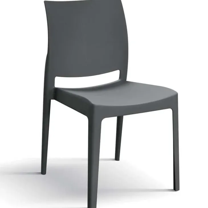 Set 4 sedie da giardino esterno bar dehors impilabili polipropilene grigio Velum