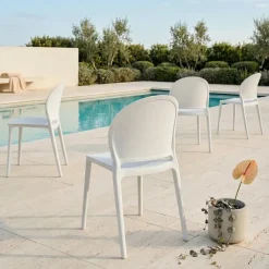Set 4 sedie da giardino esterno bar dehors impilabili in polipropilene bianco Pelican