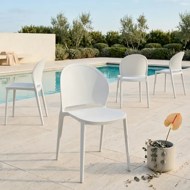 Set 4 sedie da giardino esterno bar dehors impilabili in polipropilene bianco Pelican