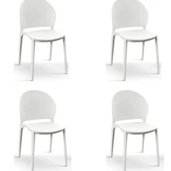 Set 4 sedie da giardino esterno bar dehors impilabili in polipropilene bianco Pelican