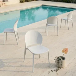Set 4 sedie da giardino esterno bar dehors impilabili in polipropilene bianco Pelican