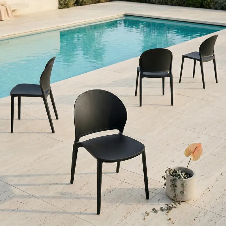 Set 4 sedie da giardino esterno bar dehors impilabili in polipropilene nero Pelican