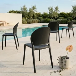 Set 4 sedie da giardino esterno bar dehors impilabili in polipropilene nero Pelican