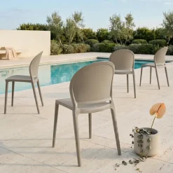 Set 4 sedie da giardino esterno bar dehors impilabili in polipropilene tortora Pelican