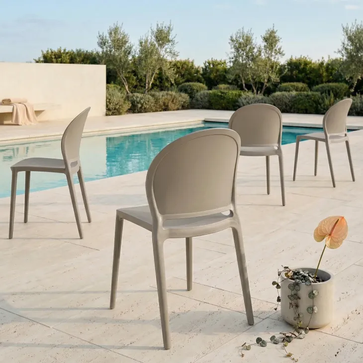 Set 4 sedie da giardino esterno bar dehors impilabili in polipropilene tortora Pelican