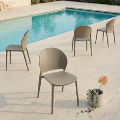 Set 4 sedie da giardino esterno bar dehors impilabili in polipropilene tortora Pelican