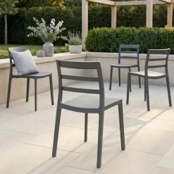 Set 4 sedie da giardino esterno bar dehors impilabili polipropilene grigio Nature