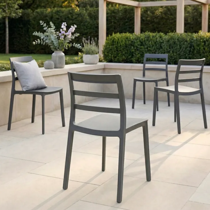 Set 4 sedie da giardino esterno bar dehors impilabili polipropilene grigio Nature